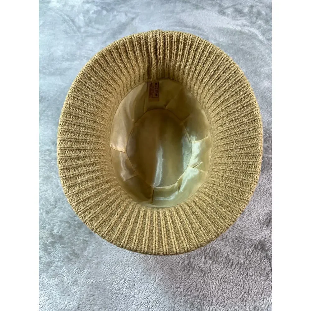 70s vintage Womens ARIS Knit Bucket Hat‎ Tan Light Academia Coquette